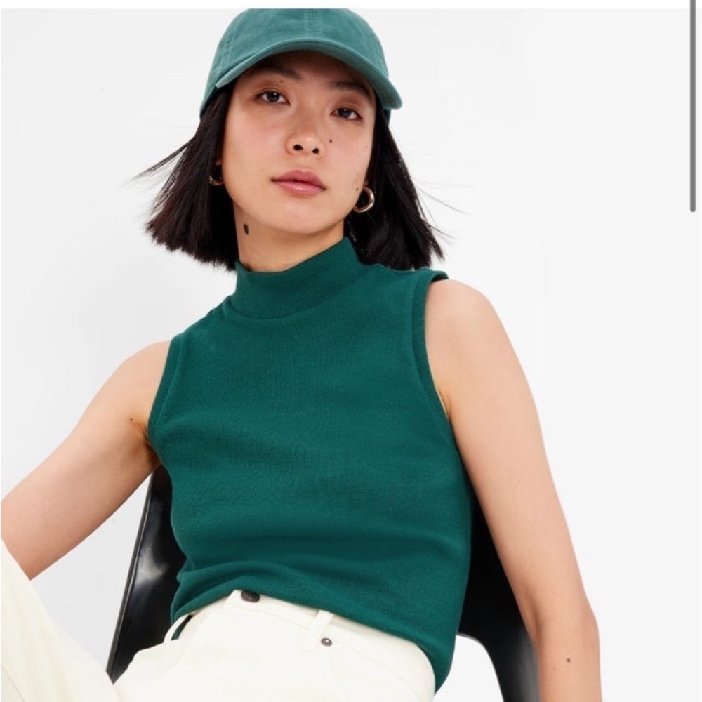 Mockneck mock high neck green teal turtleneck top sleeveless